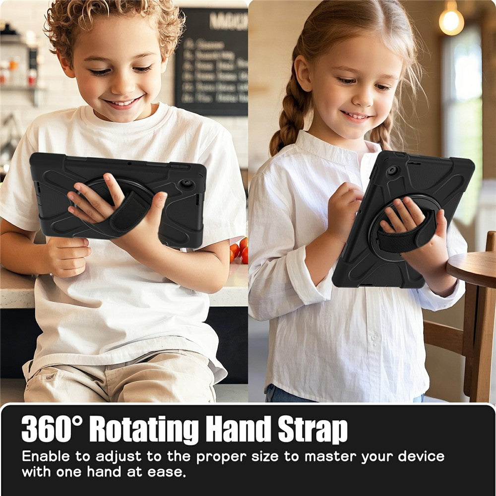 For Lenovo Tab 10.1 (2025) TB311XU / Zhaoyang K10C Case Rotary Kickstand PC+Silicone Hand Strap Tablet Cover - Black