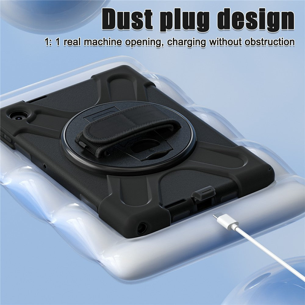 For Lenovo Tab 10.1 (2025) TB311XU / Zhaoyang K10C Case Rotary Kickstand PC+Silicone Hand Strap Tablet Cover - Black