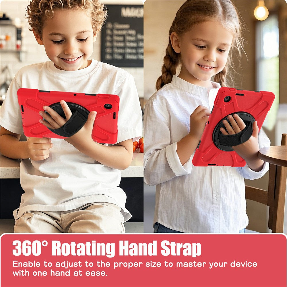 For Lenovo Tab 10.1 (2025) TB311XU / Zhaoyang K10C Case Rotary Kickstand PC+Silicone Hand Strap Tablet Cover - Red