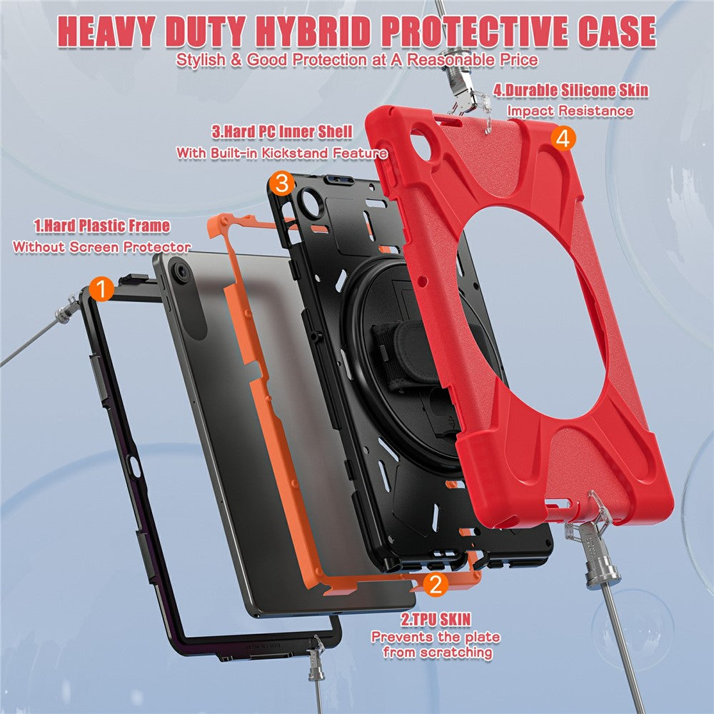 For Lenovo Tab 10.1 (2025) TB311XU / Zhaoyang K10C Case Rotary Kickstand PC+Silicone Hand Strap Tablet Cover - Red