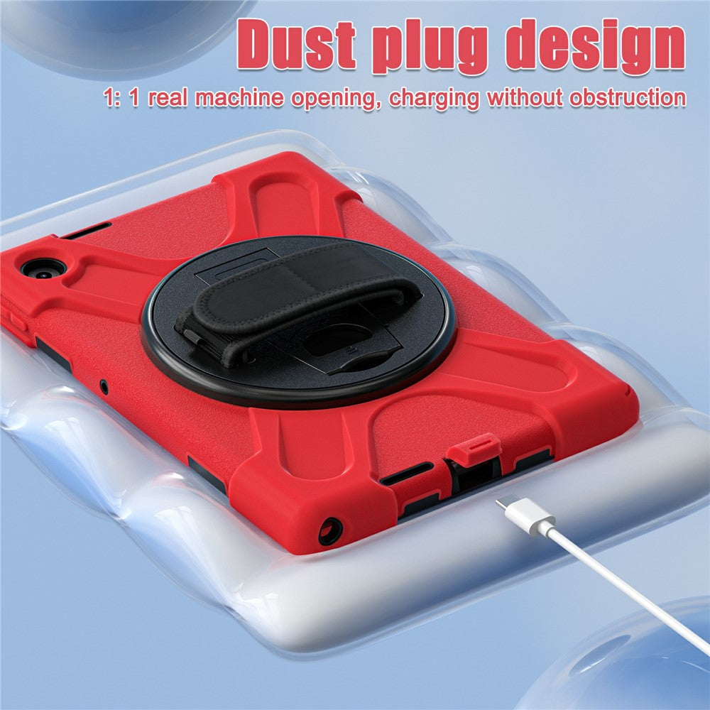 For Lenovo Tab 10.1 (2025) TB311XU / Zhaoyang K10C Case Rotary Kickstand PC+Silicone Hand Strap Tablet Cover - Red