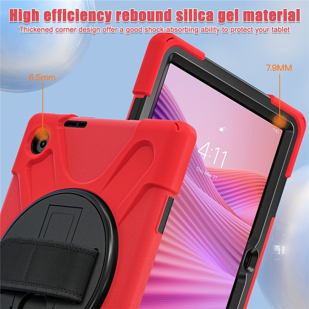 For Lenovo Tab 10.1 (2025) TB311XU / Zhaoyang K10C Case Rotary Kickstand PC+Silicone Hand Strap Tablet Cover - Red