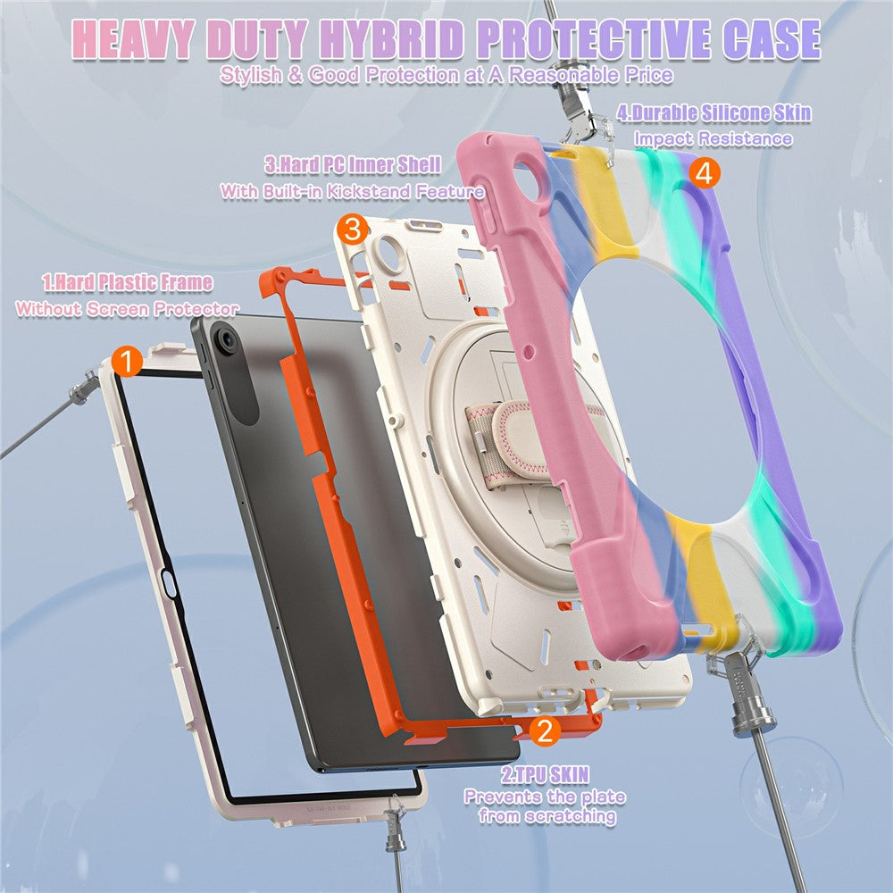 For Lenovo Tab 10.1 (2025) TB311XU / Zhaoyang K10C Case Rotary Kickstand PC+Silicone Hand Strap Tablet Cover - Colorful Pink