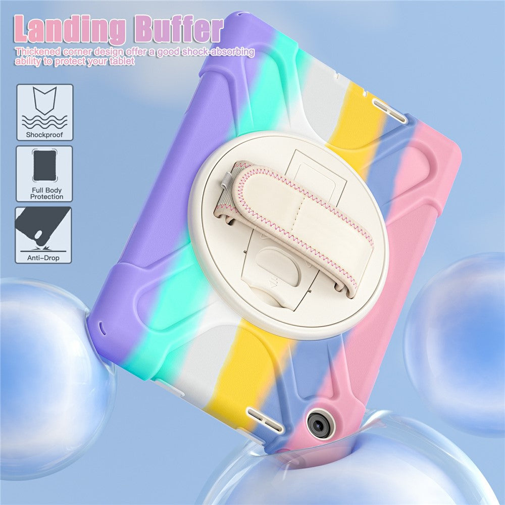 For Lenovo Tab 10.1 (2025) TB311XU / Zhaoyang K10C Case Rotary Kickstand PC+Silicone Hand Strap Tablet Cover - Colorful Pink