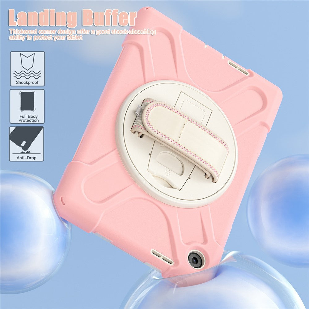 For Lenovo Tab 10.1 (2025) TB311XU / Zhaoyang K10C Case Rotary Kickstand PC+Silicone Hand Strap Tablet Cover - Pink