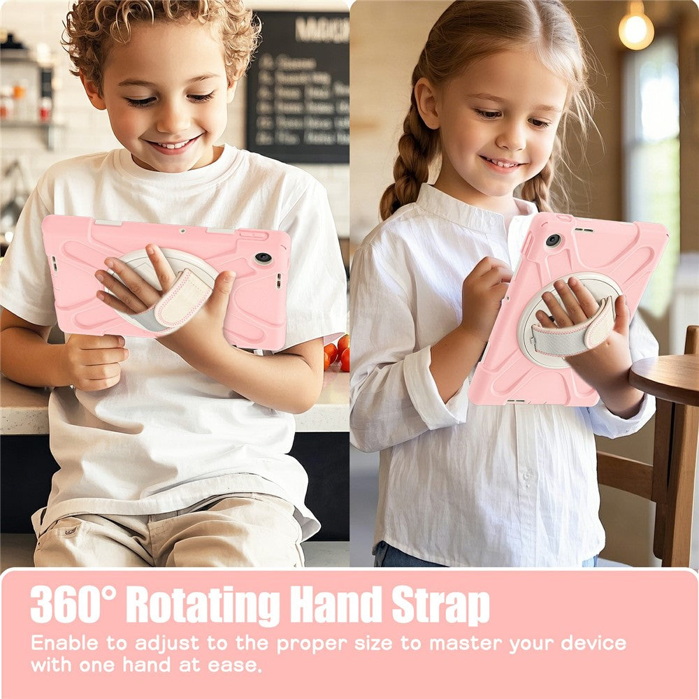 For Lenovo Tab 10.1 (2025) TB311XU / Zhaoyang K10C Case Rotary Kickstand PC+Silicone Hand Strap Tablet Cover - Pink
