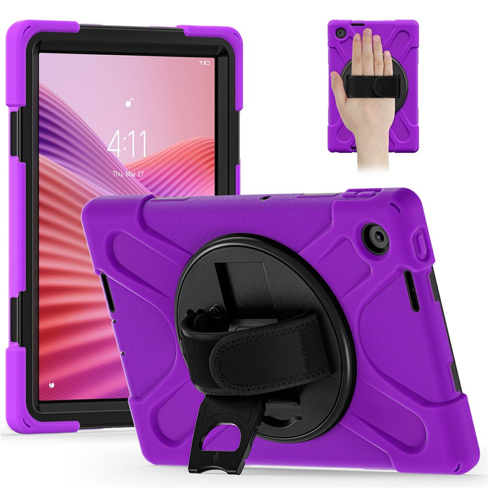 For Lenovo Tab 10.1 (2025) TB311XU / Zhaoyang K10C Case Rotary Kickstand PC+Silicone Hand Strap Tablet Cover - Purple