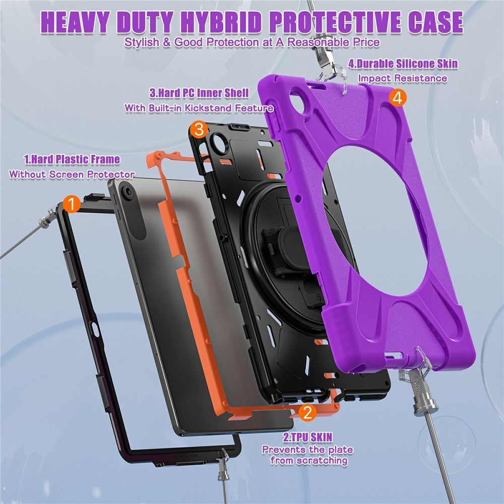 For Lenovo Tab 10.1 (2025) TB311XU / Zhaoyang K10C Case Rotary Kickstand PC+Silicone Hand Strap Tablet Cover - Purple