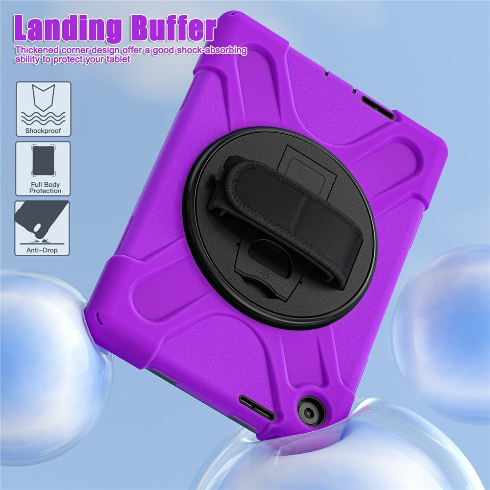 For Lenovo Tab 10.1 (2025) TB311XU / Zhaoyang K10C Case Rotary Kickstand PC+Silicone Hand Strap Tablet Cover - Purple