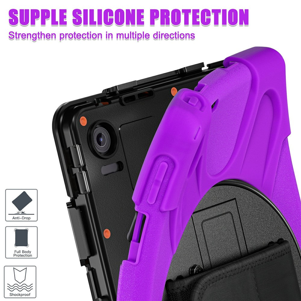 For Lenovo Tab 10.1 (2025) TB311XU / Zhaoyang K10C Case Rotary Kickstand PC+Silicone Hand Strap Tablet Cover - Purple