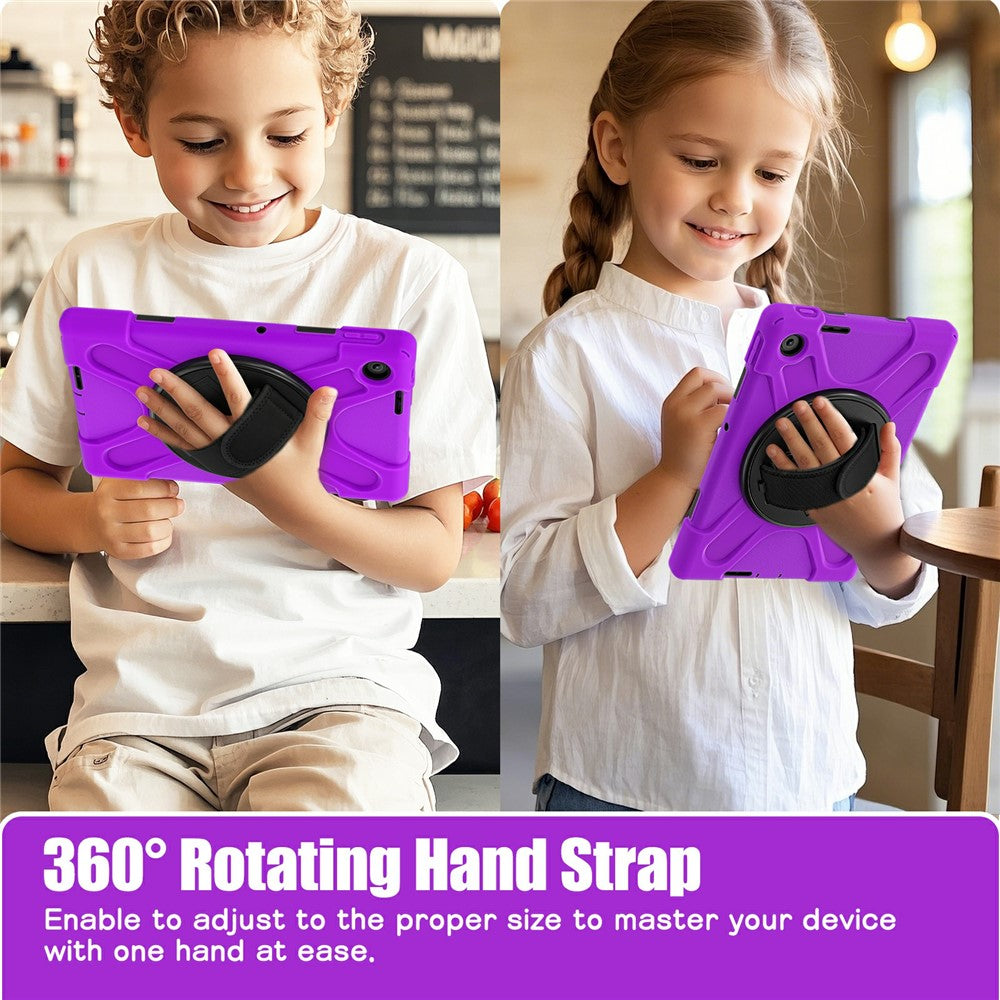 For Lenovo Tab 10.1 (2025) TB311XU / Zhaoyang K10C Case Rotary Kickstand PC+Silicone Hand Strap Tablet Cover - Purple
