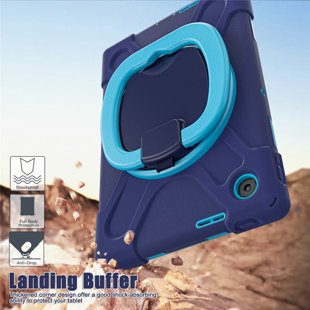 For Lenovo Tab 10.1 (2025) TB311XU / Zhaoyang K10C Case TPU + PC + Silicone Tablet Cover Swivel Kickstand Handle Grip - Navy Blue