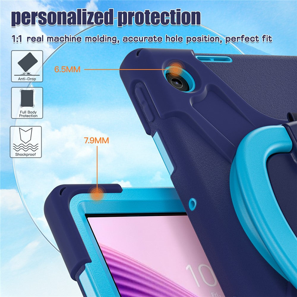 For Lenovo Tab 10.1 (2025) TB311XU / Zhaoyang K10C Case TPU + PC + Silicone Tablet Cover Swivel Kickstand Handle Grip - Navy Blue