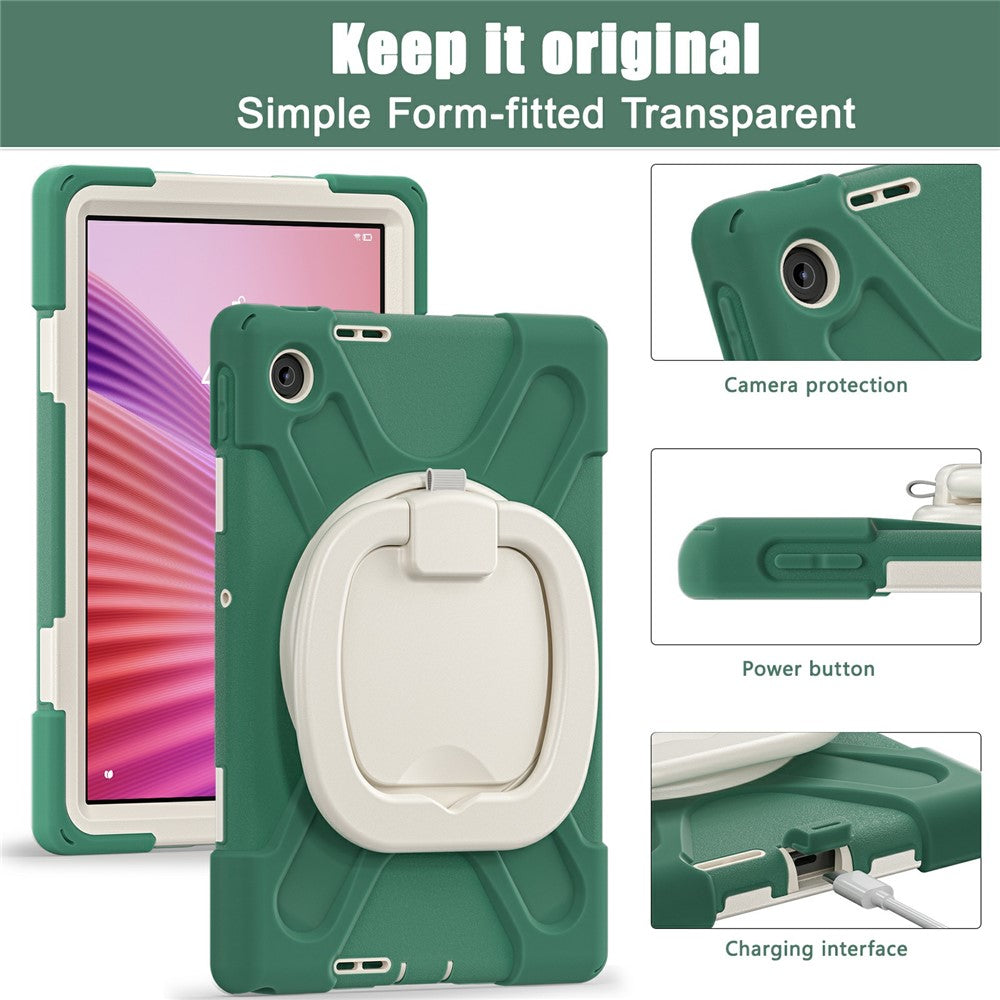 For Lenovo Tab 10.1 (2025) TB311XU / Zhaoyang K10C Case TPU + PC + Silicone Tablet Cover Swivel Kickstand Handle Grip - Emerald Green