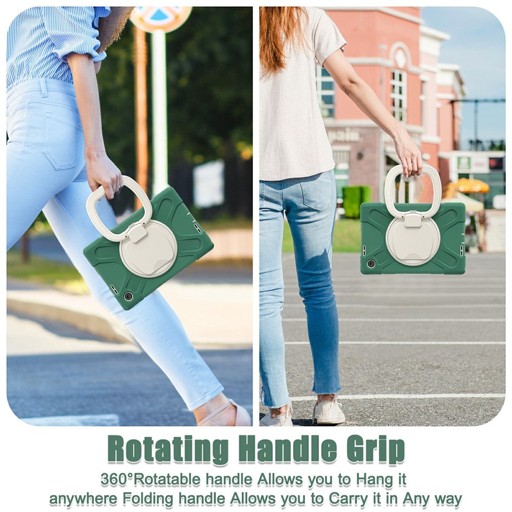 For Lenovo Tab 10.1 (2025) TB311XU / Zhaoyang K10C Case TPU + PC + Silicone Tablet Cover Swivel Kickstand Handle Grip - Emerald Green