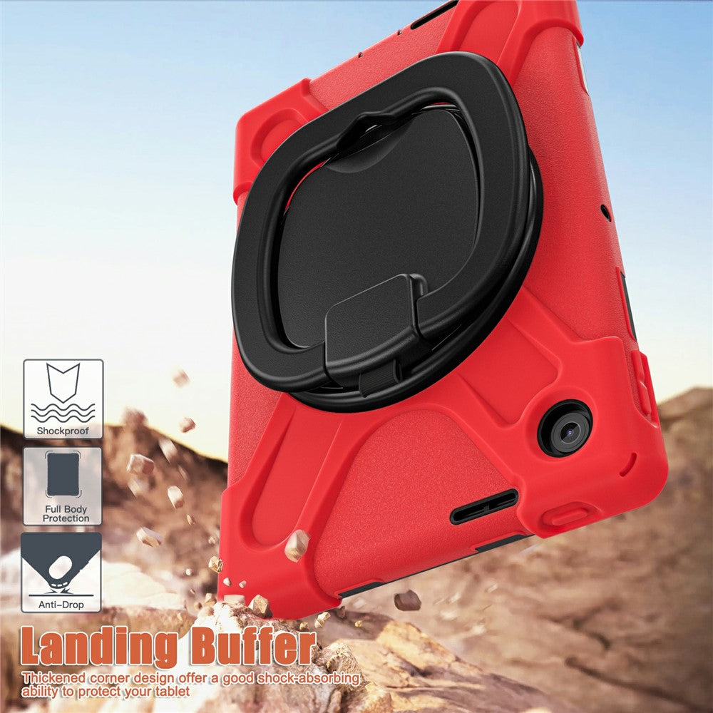 For Lenovo Tab 10.1 (2025) TB311XU / Zhaoyang K10C Case TPU + PC + Silicone Tablet Cover Swivel Kickstand Handle Grip - Red