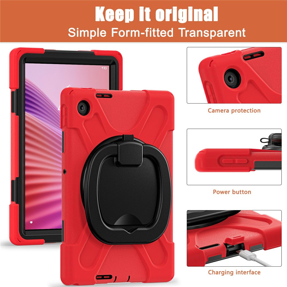 For Lenovo Tab 10.1 (2025) TB311XU / Zhaoyang K10C Case TPU + PC + Silicone Tablet Cover Swivel Kickstand Handle Grip - Red