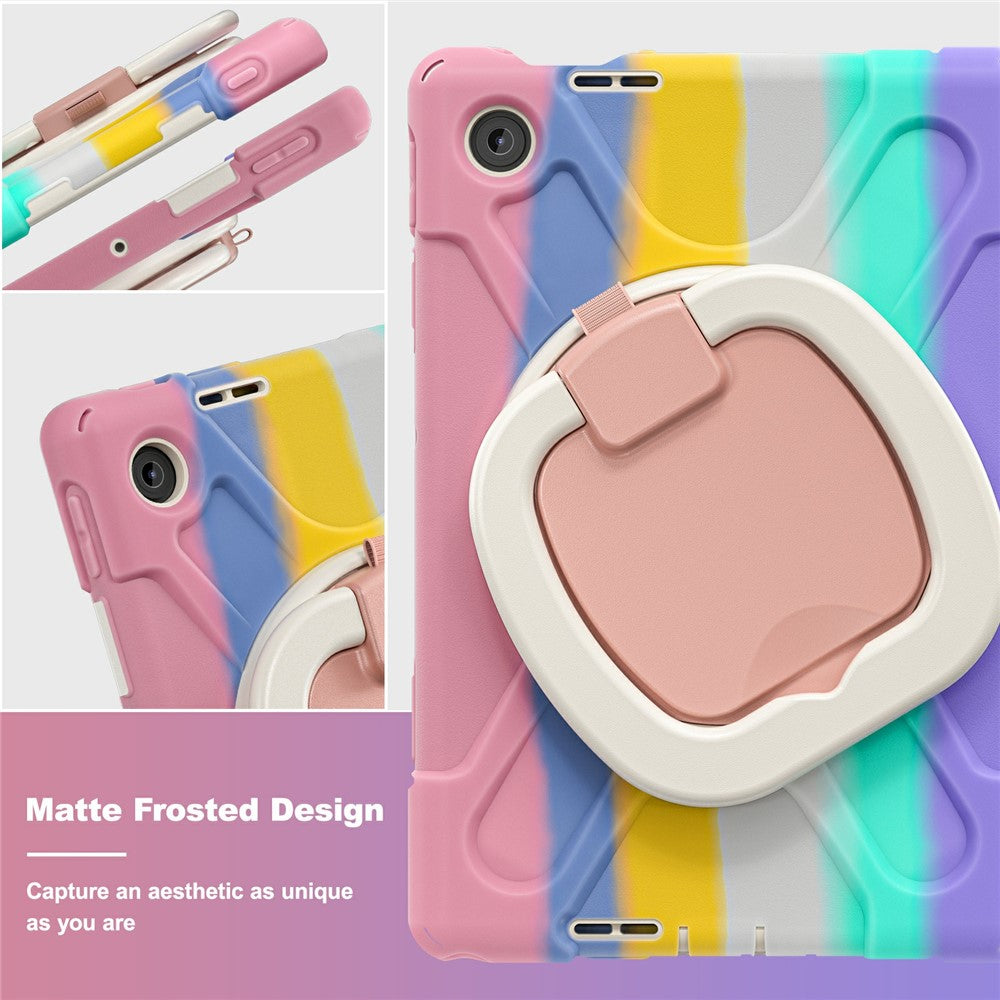 For Lenovo Tab 10.1 (2025) TB311XU / Zhaoyang K10C Case TPU + PC + Silicone Tablet Cover Swivel Kickstand Handle Grip - Colorful Pink