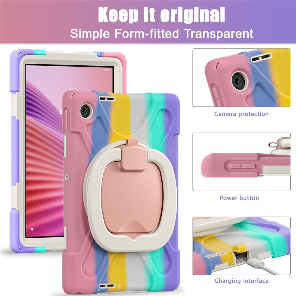 For Lenovo Tab 10.1 (2025) TB311XU / Zhaoyang K10C Case TPU + PC + Silicone Tablet Cover Swivel Kickstand Handle Grip - Colorful Pink