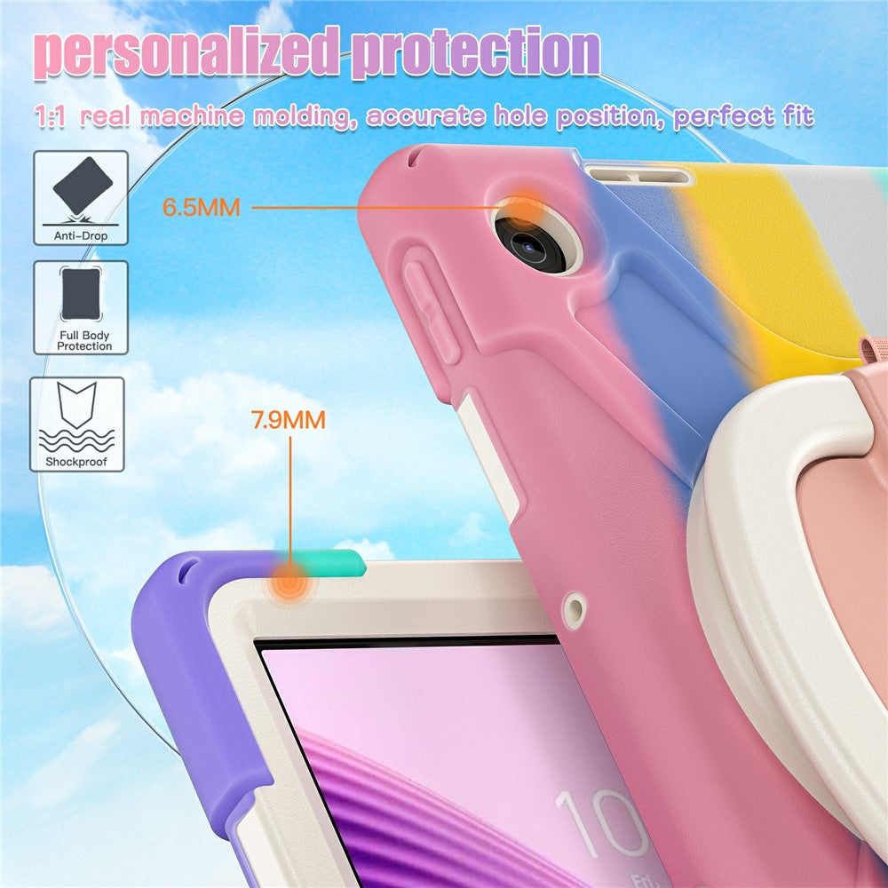 For Lenovo Tab 10.1 (2025) TB311XU / Zhaoyang K10C Case TPU + PC + Silicone Tablet Cover Swivel Kickstand Handle Grip - Colorful Pink