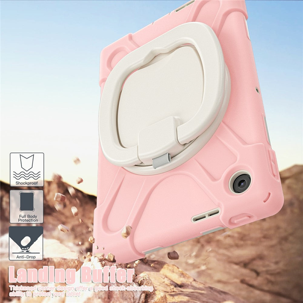 For Lenovo Tab 10.1 (2025) TB311XU / Zhaoyang K10C Case TPU + PC + Silicone Tablet Cover Swivel Kickstand Handle Grip - Pink