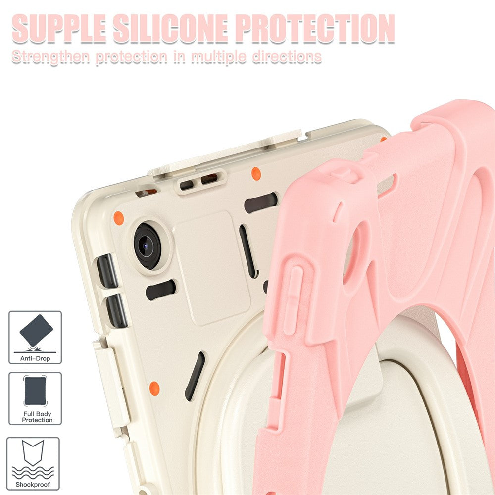 For Lenovo Tab 10.1 (2025) TB311XU / Zhaoyang K10C Case TPU + PC + Silicone Tablet Cover Swivel Kickstand Handle Grip - Pink
