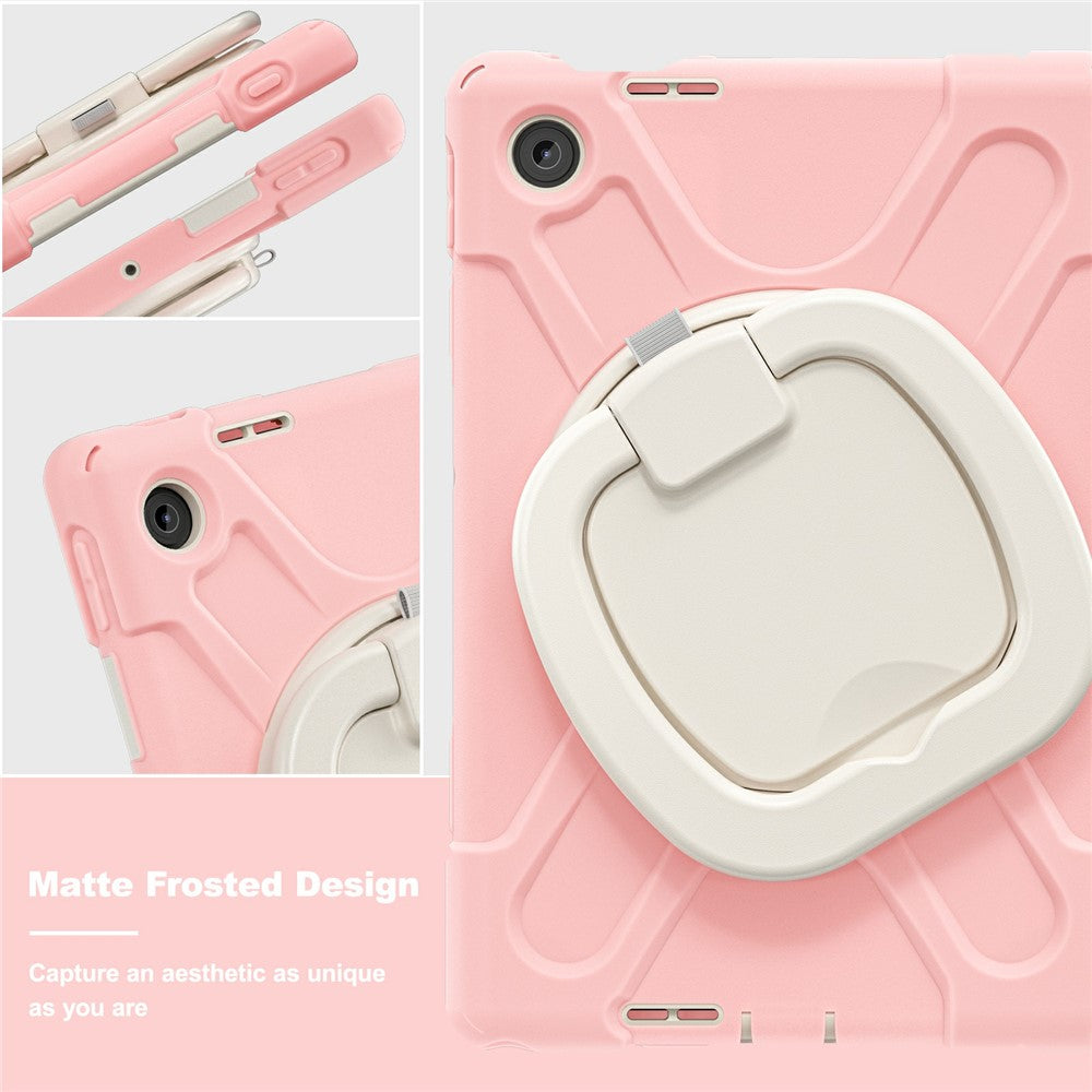 For Lenovo Tab 10.1 (2025) TB311XU / Zhaoyang K10C Case TPU + PC + Silicone Tablet Cover Swivel Kickstand Handle Grip - Pink