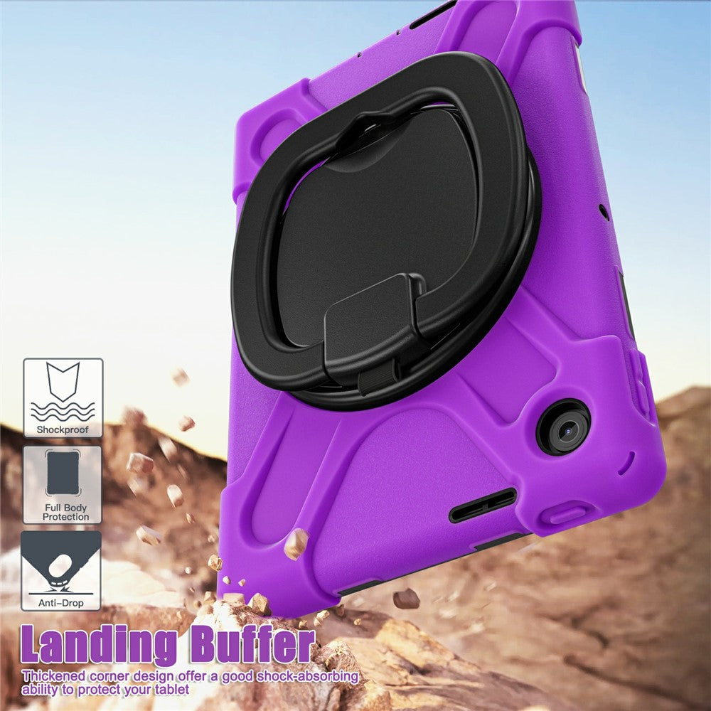 For Lenovo Tab 10.1 (2025) TB311XU / Zhaoyang K10C Case TPU + PC + Silicone Tablet Cover Swivel Kickstand Handle Grip - Purple