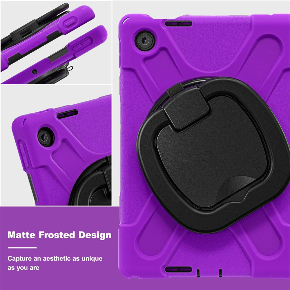 For Lenovo Tab 10.1 (2025) TB311XU / Zhaoyang K10C Case TPU + PC + Silicone Tablet Cover Swivel Kickstand Handle Grip - Purple