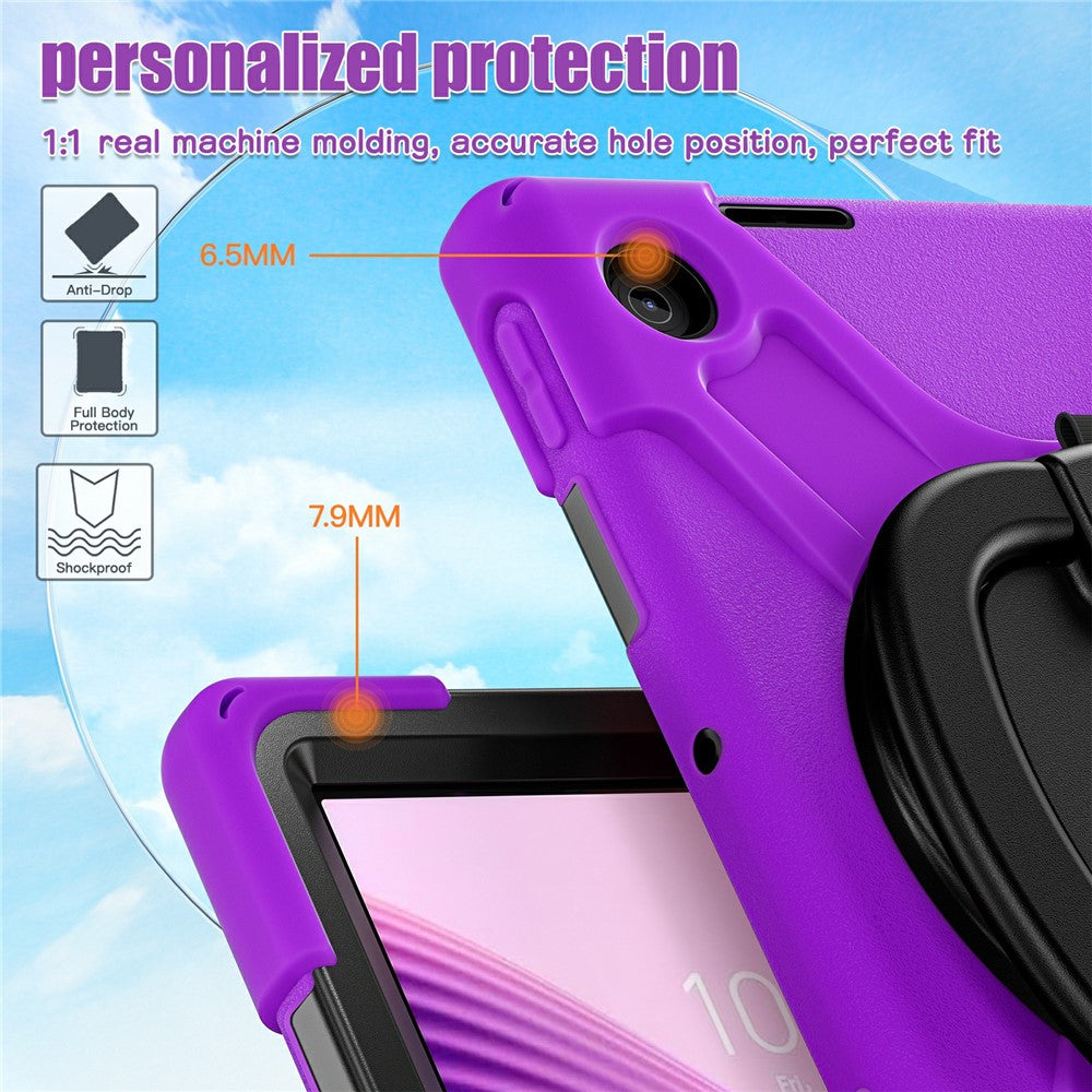 For Lenovo Tab 10.1 (2025) TB311XU / Zhaoyang K10C Case TPU + PC + Silicone Tablet Cover Swivel Kickstand Handle Grip - Purple