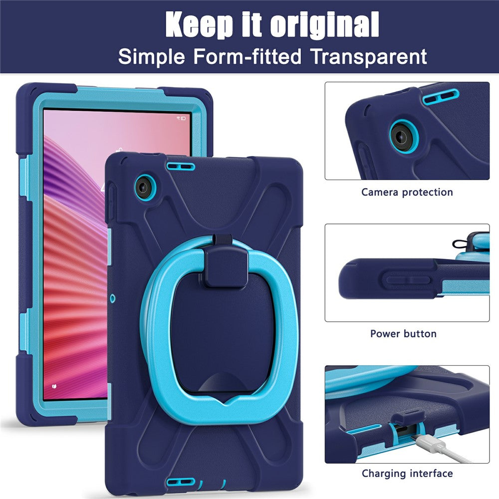 For Lenovo Tab 10.1 (2025) TB311XU2 / Zhaoyang K10C Case with Shoulder Strap TPU + PC + Silicone Kickstand Tablet Cover - Navy Blue