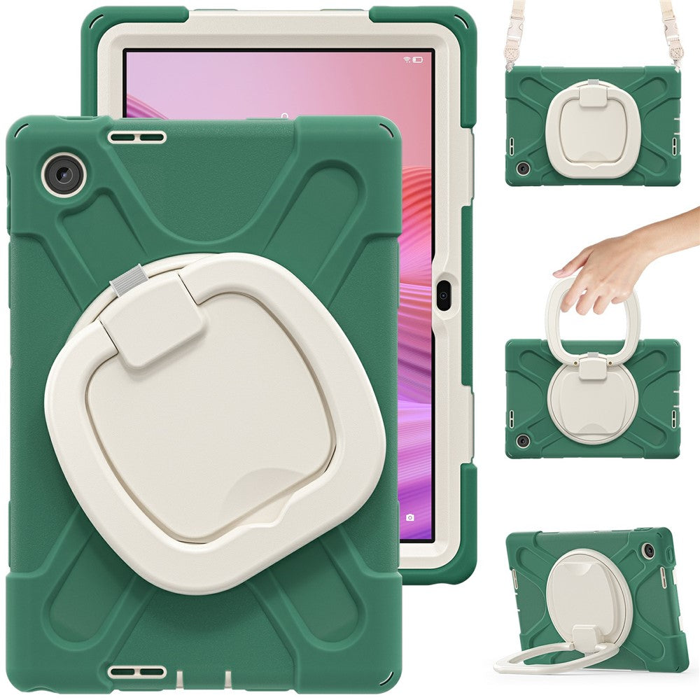For Lenovo Tab 10.1 (2025) TB311XU2 / Zhaoyang K10C Case with Shoulder Strap TPU + PC + Silicone Kickstand Tablet Cover - Emerald Green