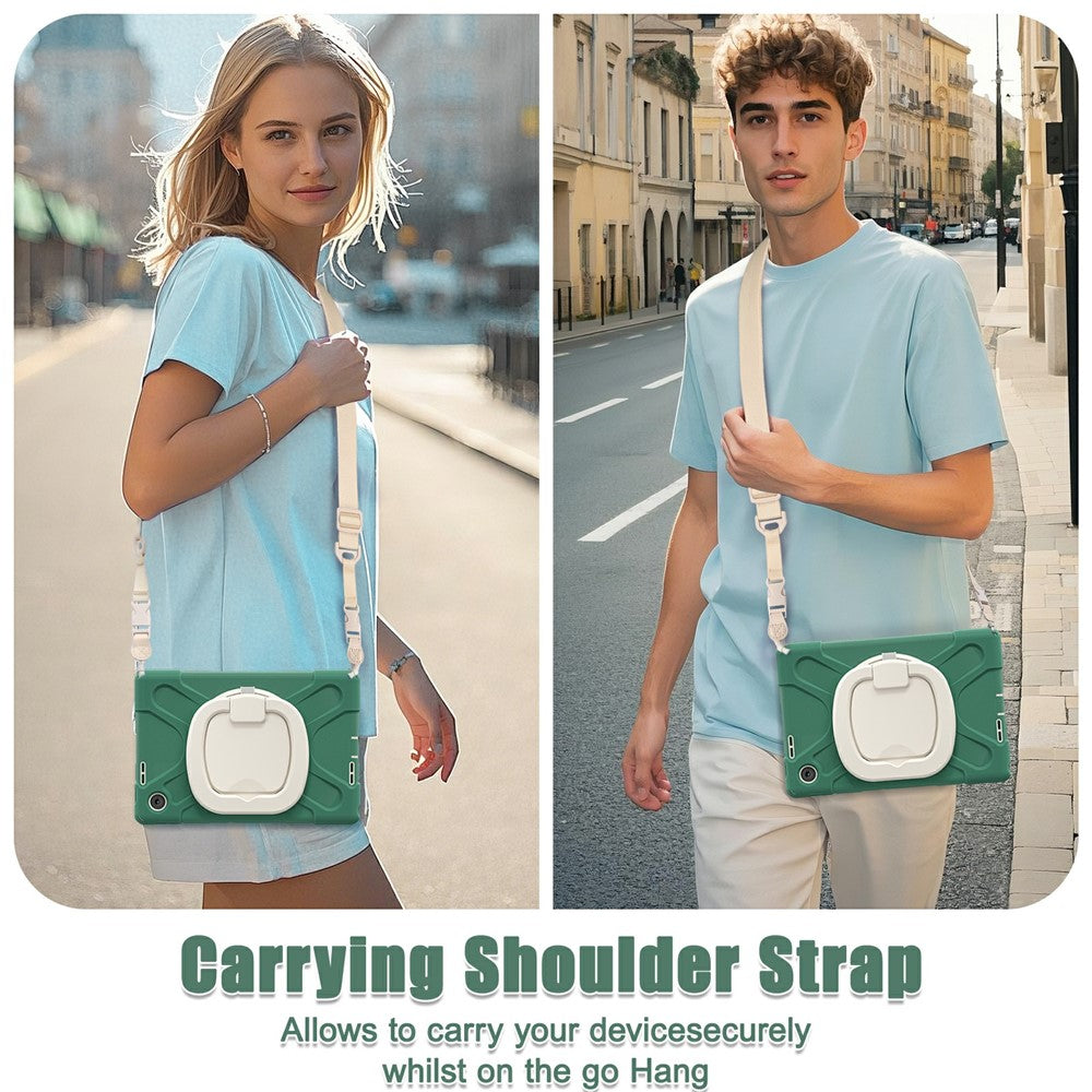 For Lenovo Tab 10.1 (2025) TB311XU2 / Zhaoyang K10C Case with Shoulder Strap TPU + PC + Silicone Kickstand Tablet Cover - Emerald Green