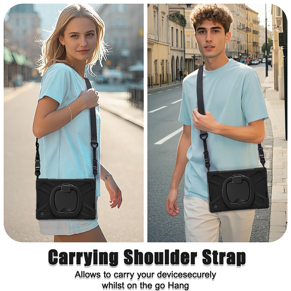 For Lenovo Tab 10.1 (2025) TB311XU2 / Zhaoyang K10C Case with Shoulder Strap TPU + PC + Silicone Kickstand Tablet Cover - Black