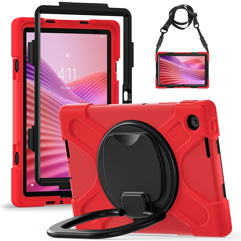 For Lenovo Tab 10.1 (2025) TB311XU2 / Zhaoyang K10C Case with Shoulder Strap TPU + PC + Silicone Kickstand Tablet Cover - Red