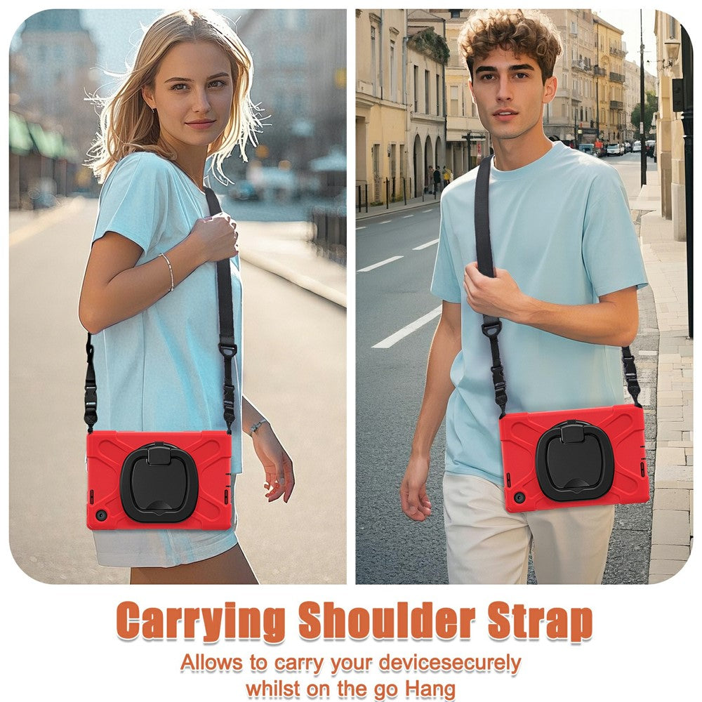 For Lenovo Tab 10.1 (2025) TB311XU2 / Zhaoyang K10C Case with Shoulder Strap TPU + PC + Silicone Kickstand Tablet Cover - Red