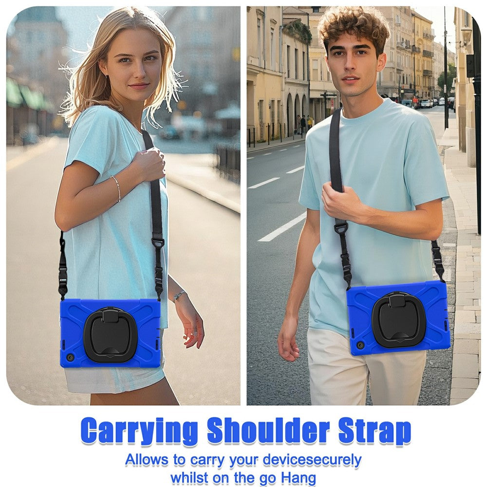 For Lenovo Tab 10.1 (2025) TB311XU2 / Zhaoyang K10C Case with Shoulder Strap TPU + PC + Silicone Kickstand Tablet Cover - Blue
