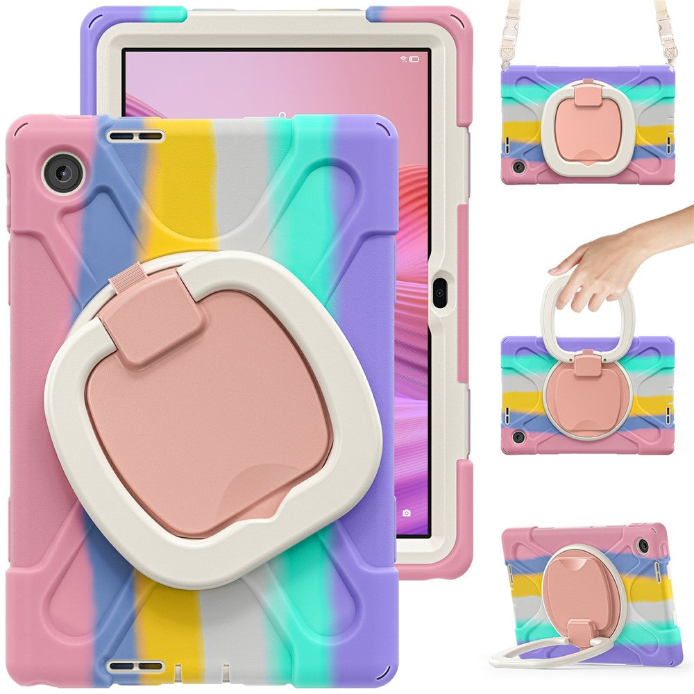 For Lenovo Tab 10.1 (2025) TB311XU2 / Zhaoyang K10C Case with Shoulder Strap TPU + PC + Silicone Kickstand Tablet Cover - Colorful Pink