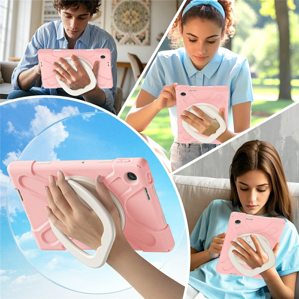 For Lenovo Tab 10.1 (2025) TB311XU2 / Zhaoyang K10C Case with Shoulder Strap TPU + PC + Silicone Kickstand Tablet Cover - Pink