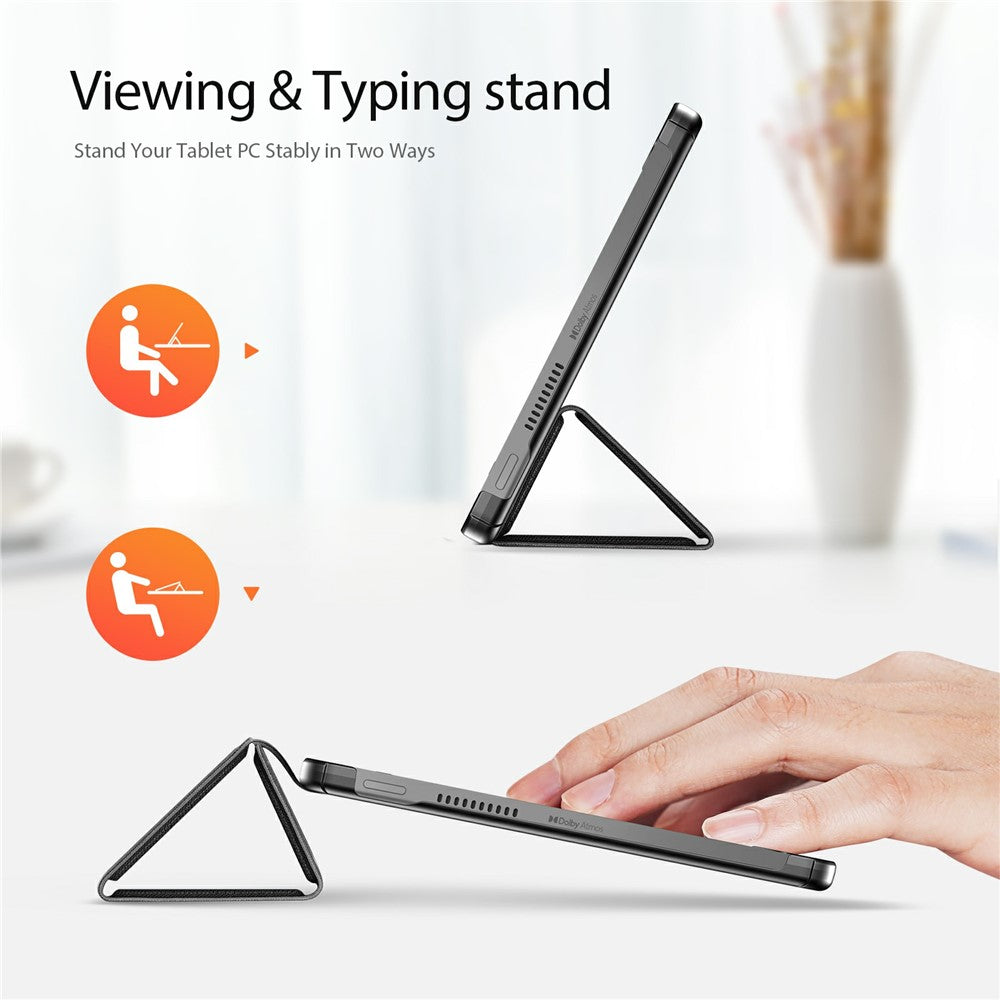 DUX DUCIS Domo Series for Lenovo Tab K10 (2nd Gen) Case Tri-Fold Stand Leather Cover Auto Wake / Sleep - Black