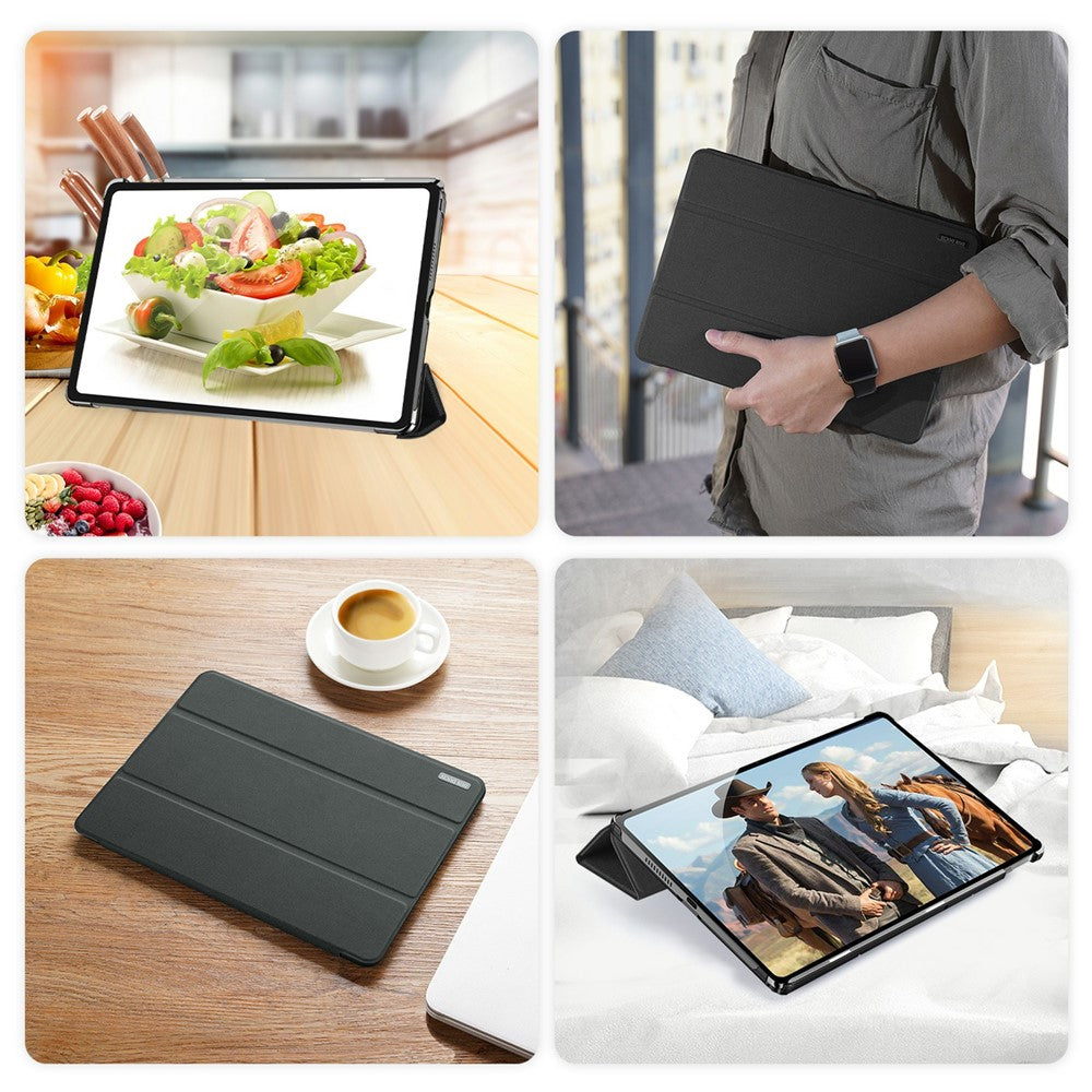 DUX DUCIS Domo Series for Lenovo Tab K10 (2nd Gen) Case Tri-Fold Stand Leather Cover Auto Wake / Sleep - Black