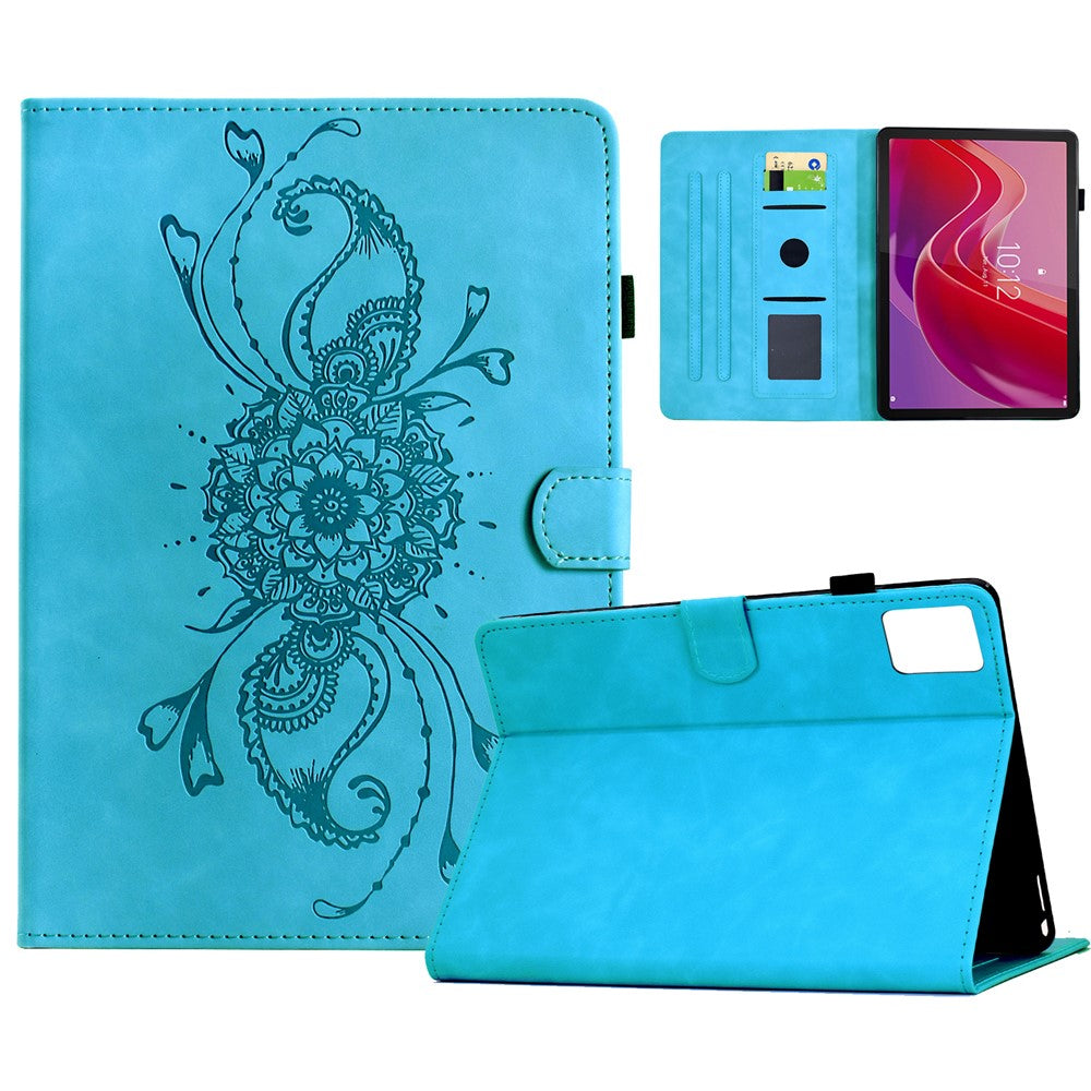 For Lenovo Tab M11 / Xiaoxin Pad 11 2024 Case Mandala Imprinted Leather Tablet Cover with Card Slots - Sky Blue