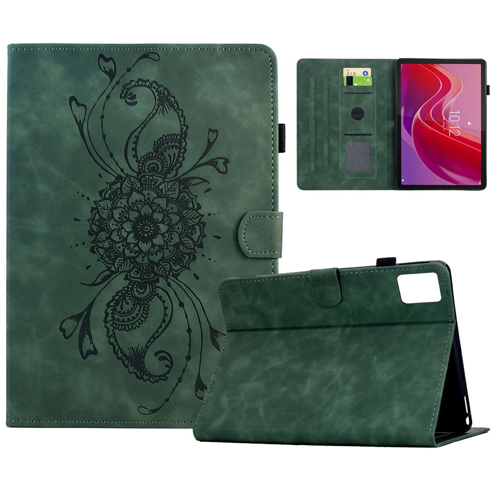 For Lenovo Tab M11 / Xiaoxin Pad 11 2024 Case Mandala Imprinted Leather Tablet Cover with Card Slots - Green