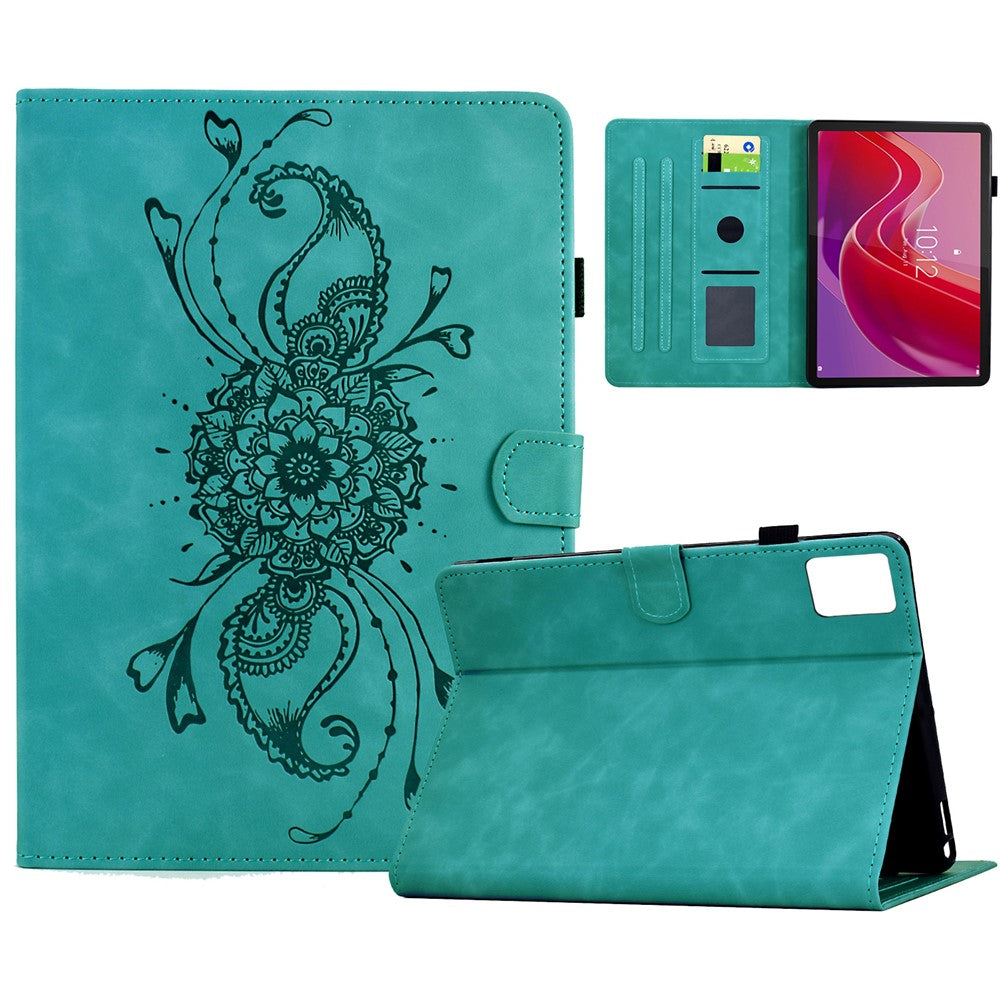 For Lenovo Tab M11 / Xiaoxin Pad 11 2024 Case Mandala Imprinted Leather Tablet Cover with Card Slots - Baby Blue