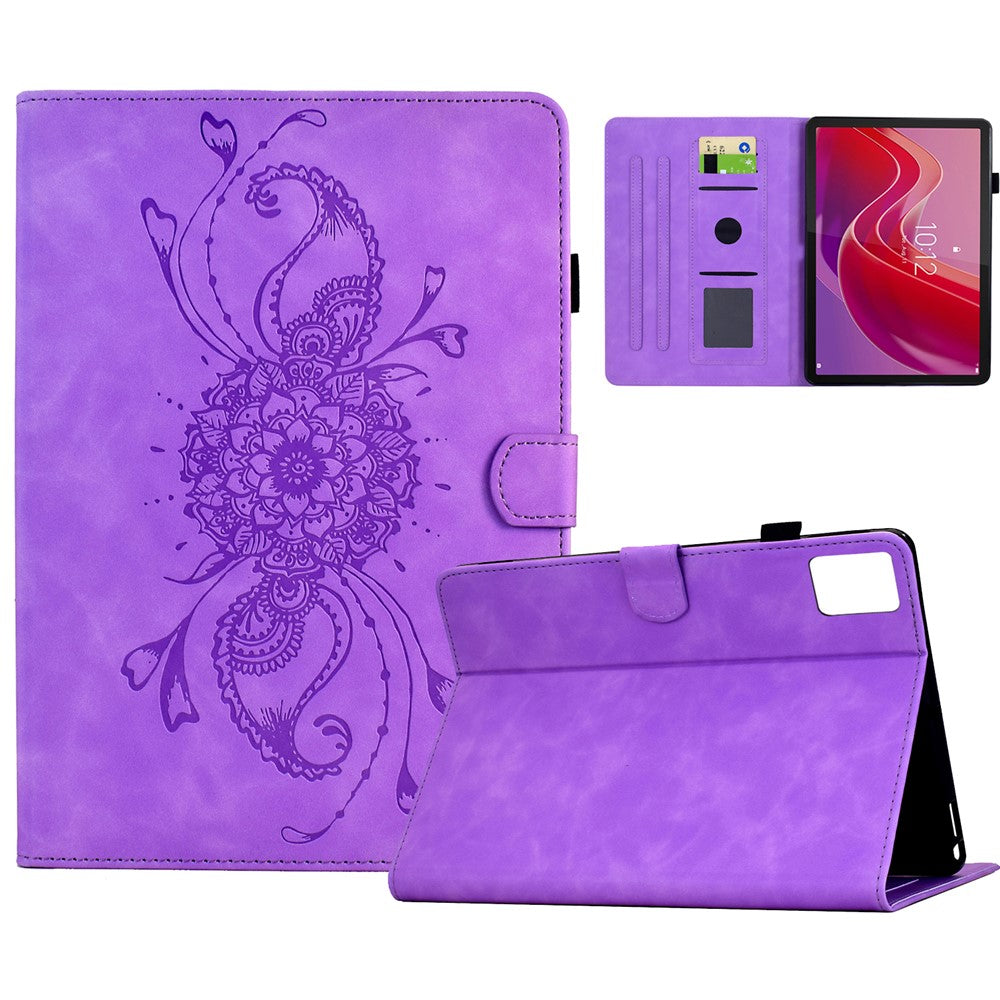 For Lenovo Tab M11 / Xiaoxin Pad 11 2024 Case Mandala Imprinted Leather Tablet Cover with Card Slots - Light Purple