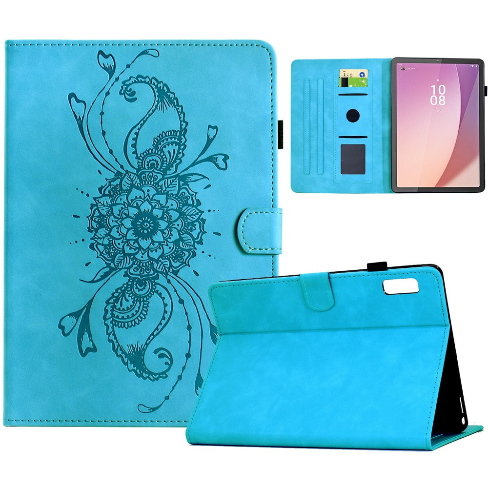 For Lenovo Tab M9 TB-310FU Case Mandala Imprinted Leather Tablet Cover with Card Slots - Sky Blue