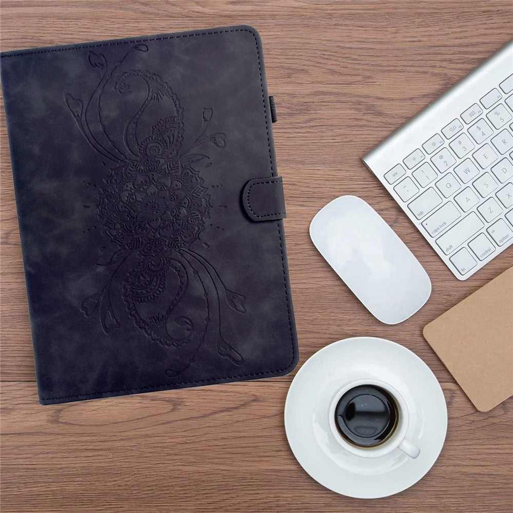 For Lenovo Tab M9 TB-310FU Case Mandala Imprinted Leather Tablet Cover with Card Slots - Black