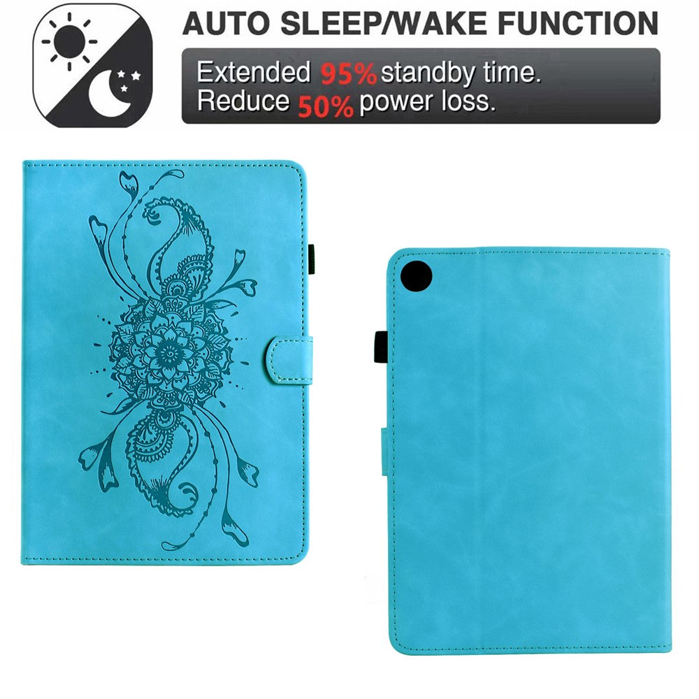 For Lenovo Tab M10 Plus (3rd Gen) Case Mandala Imprinted Leather Tablet Cover with Card Slots - Sky Blue