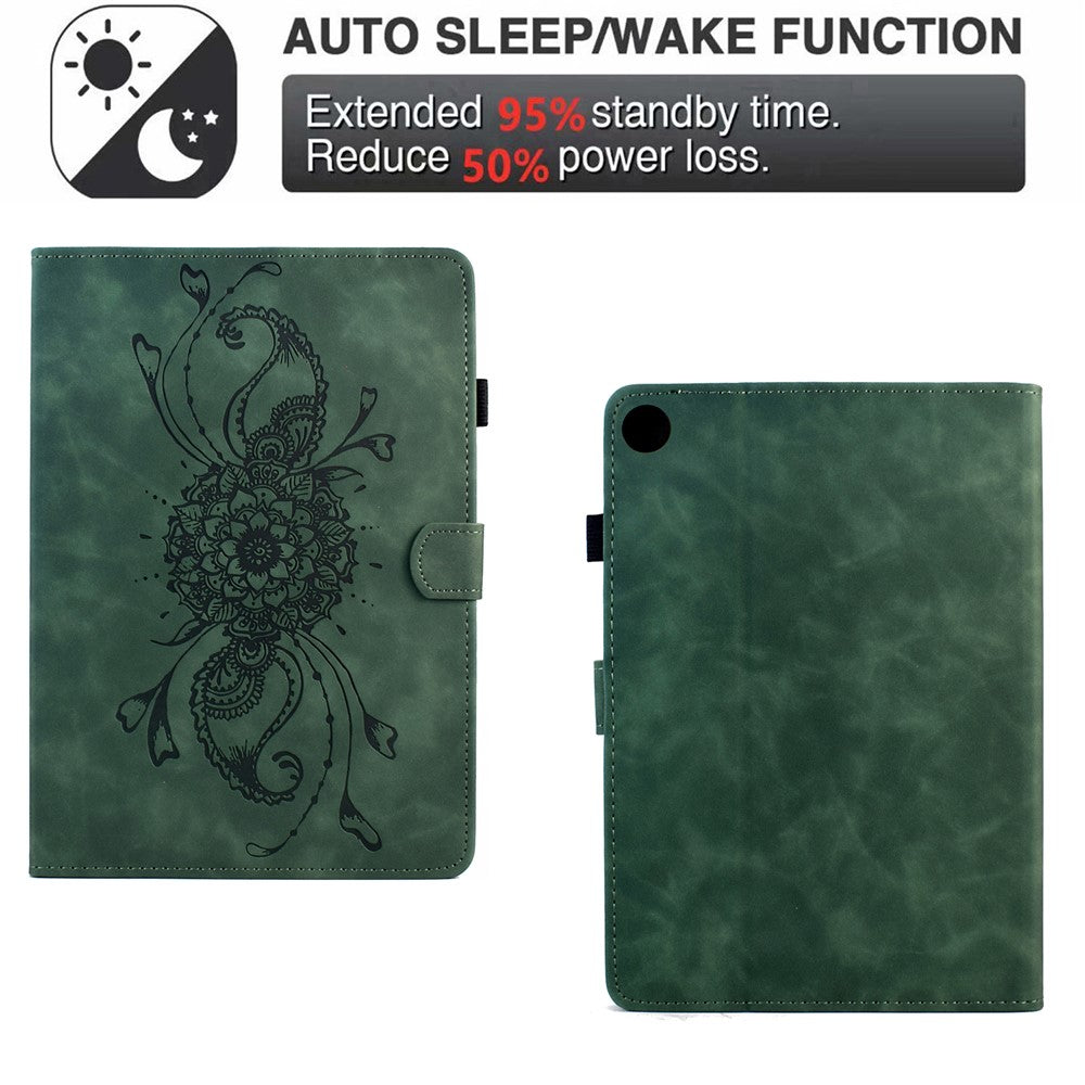 For Lenovo Tab M10 Plus (3rd Gen) Case Mandala Imprinted Leather Tablet Cover with Card Slots - Green