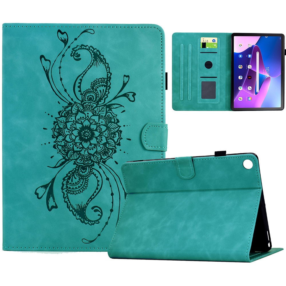 For Lenovo Tab M10 Plus (3rd Gen) Case Mandala Imprinted Leather Tablet Cover with Card Slots - Baby Blue